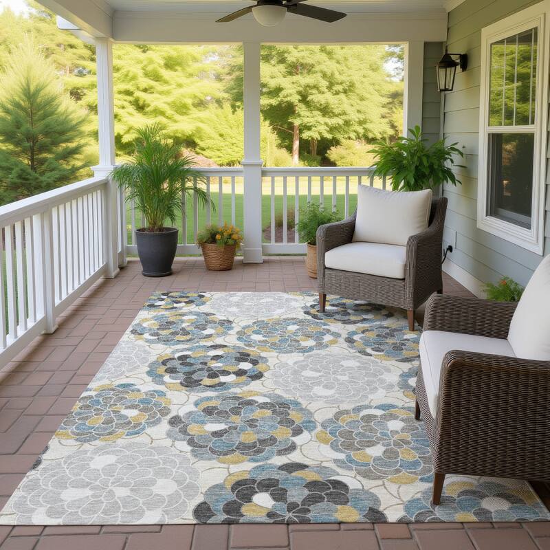 Machine Washable Indoor/ Outdoor Mosaic Cluster Chantille Rug - Ivory - 2'6" x 3'10"