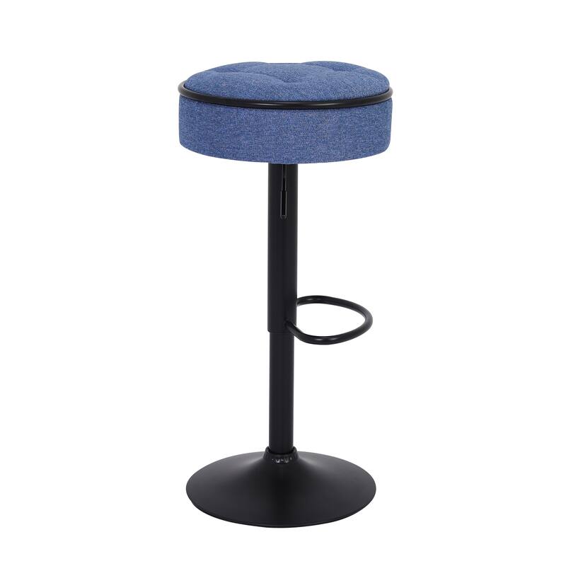 Round Linen Fabric Bar Stools Set of 2, Height Adjustable/360°Counter Height Swivel Stool