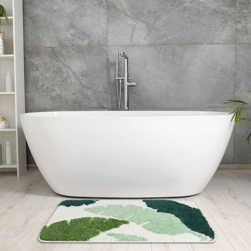 Cute Leaf Pattern Bath Rug, Boho Non Slip Bathroom Decor Washable Mat for Bedroom, Bath Tub, Hallway