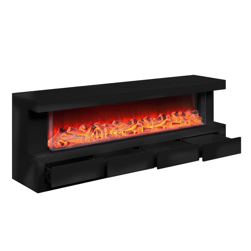 Dorian 71"W Wood Finish TV Stand with Fireplace and Speaker