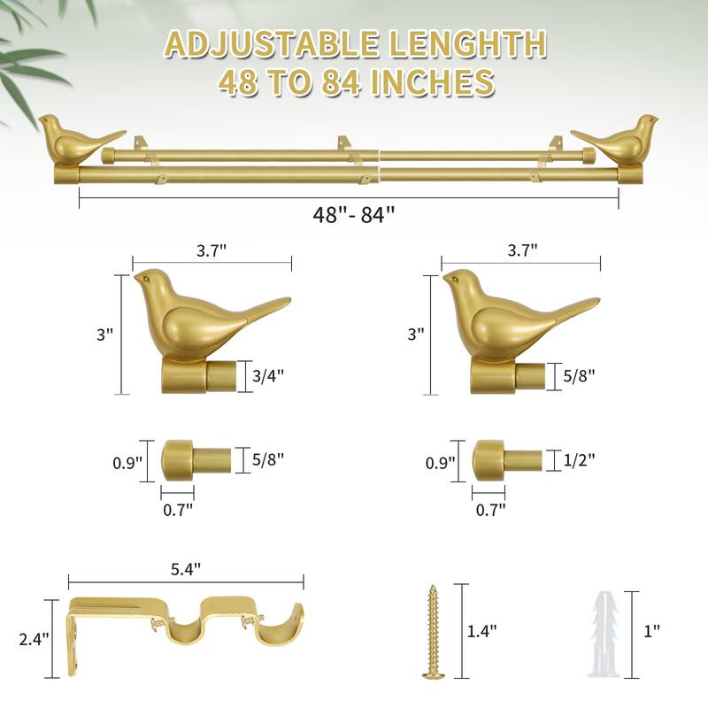 MERIVILLE 3/4" Diameter Farmhouse Double Window Curtain Rod, Bird Finials