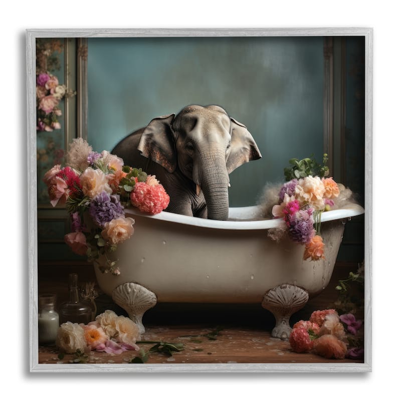 Stupell Elephant in Vintage Tub Framed Giclee Art Design by Lazar Studio