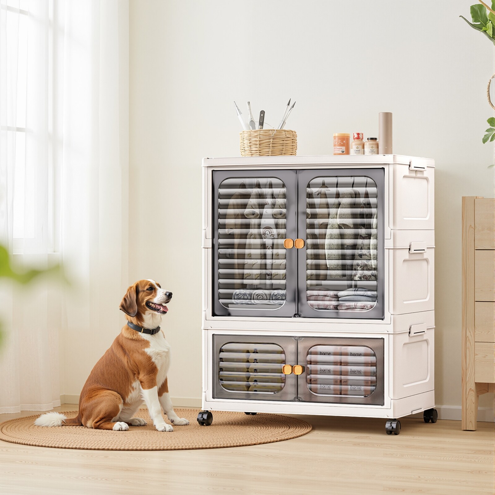 Portable Pet Wardrobe Closet, Wardrobe Closet with Hanging Rod