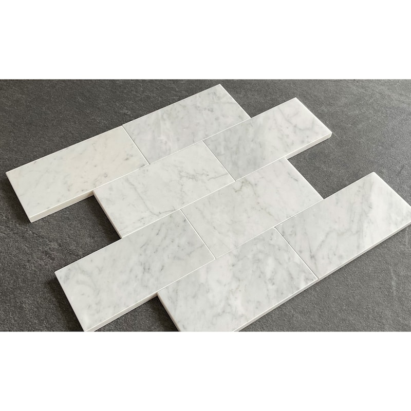 White Carrara Polished 3 x 6 Subway Wall and Floor Tiles - Case (8 Square Feet)