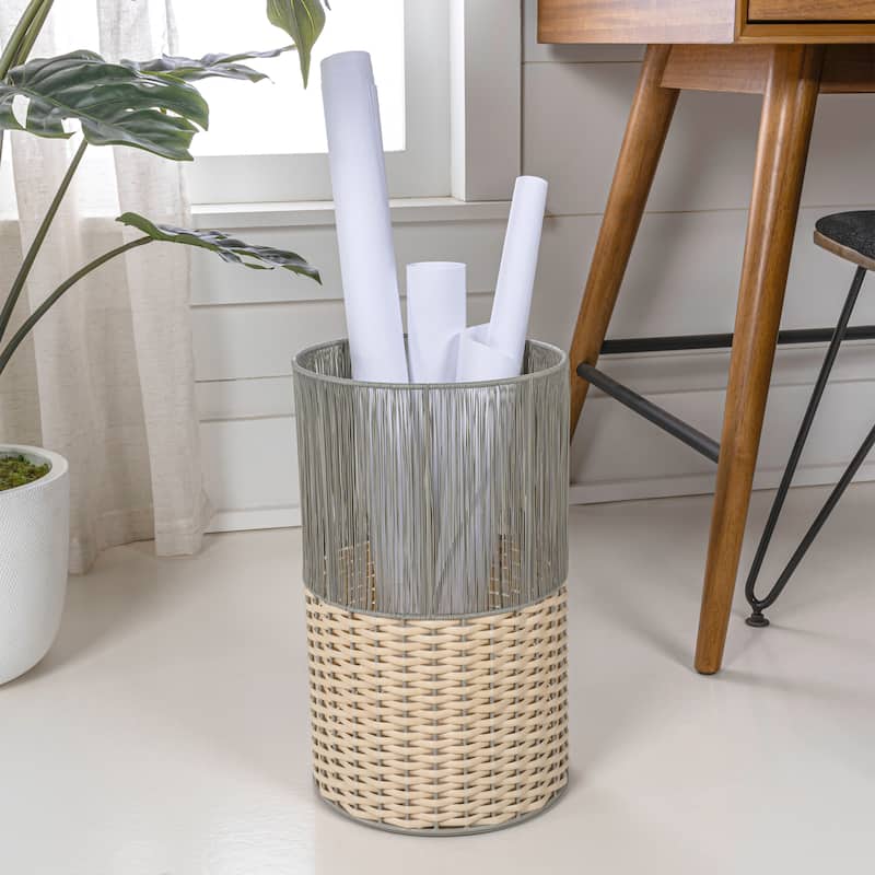 Harper Modern 4.13-Gallon 2-Tone Faux Wicker Cylinder Waste Basket