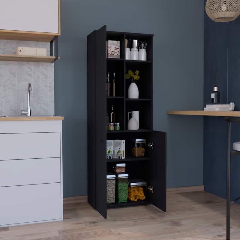 Konik 67-Inch High Storage Cabinet Kitchen Pantry With Three Doors and Three Exterior Shelves