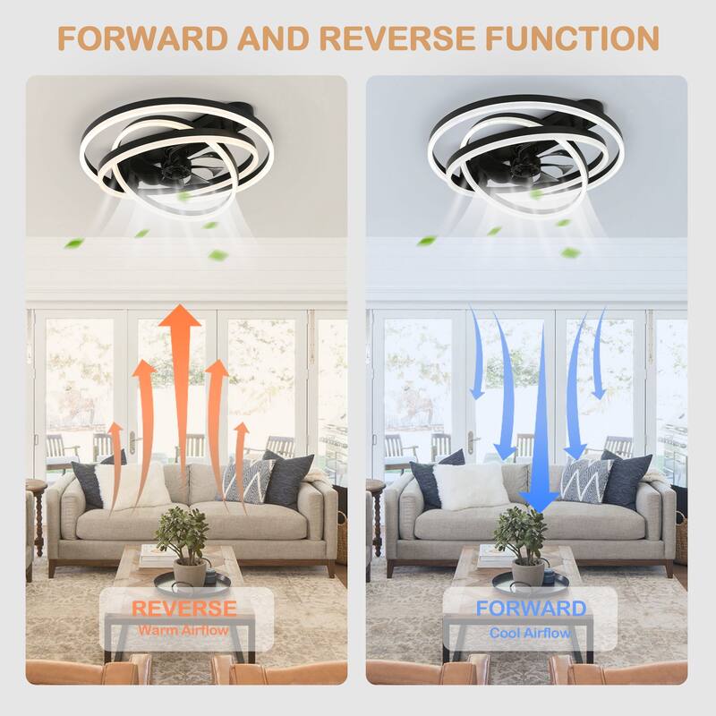 24" Adjustable Light Kit Flush Mount Ceiling Fan, 3 Color Tone CCT dimmable 6 Fan Speed, Remote & App Control for Bedroom