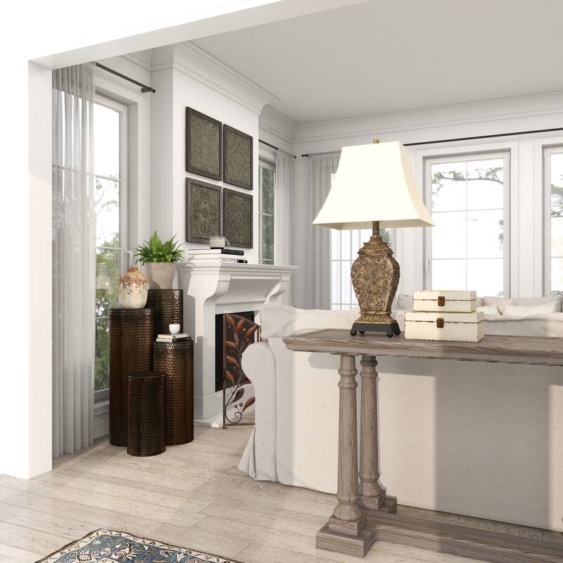 Brown Metal Pillar Style Pedestal Table with Hammered Design (Set of 4)