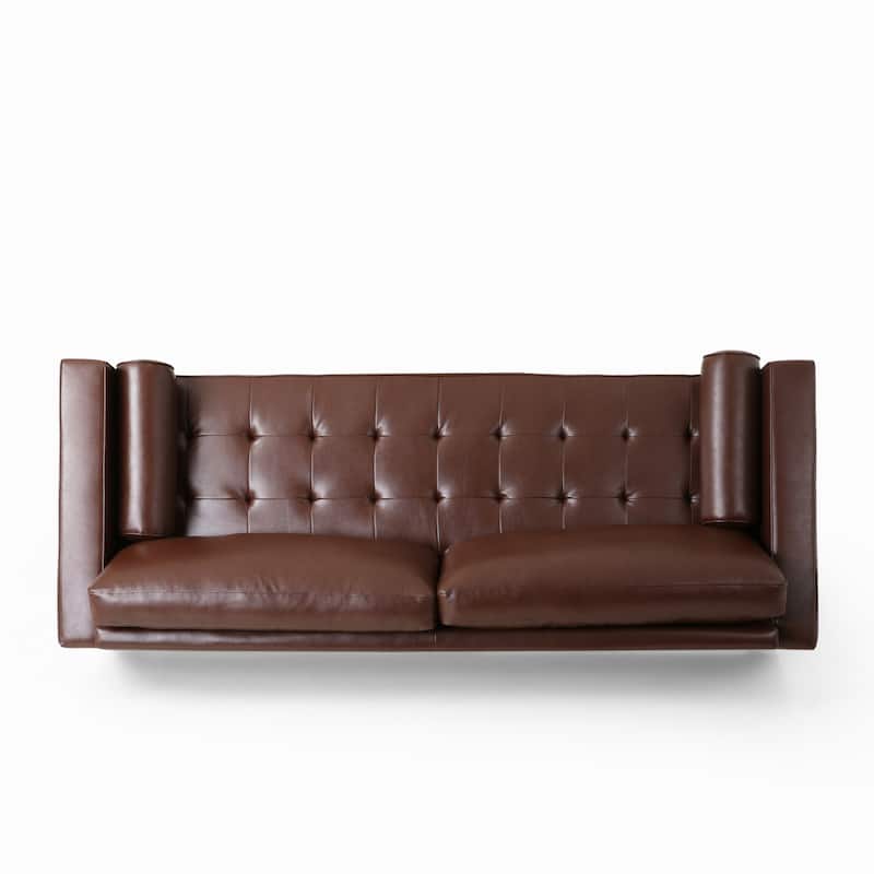 3-Seat Sofa with PU Leather, Wood Legs - Modern Home