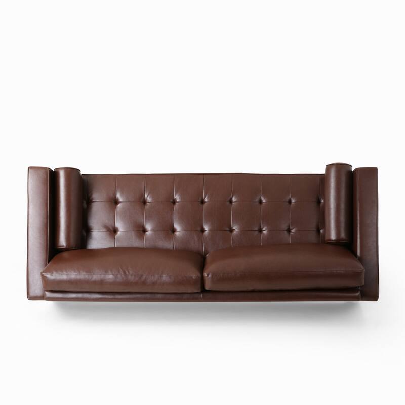 85'' Wide Standard PU Leather Sofa with Birch Legs and Throw Pillows