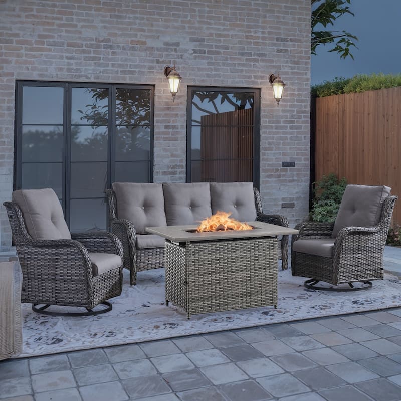 Patio Sofa Sets with Fire Pit Table - Grey - Grey