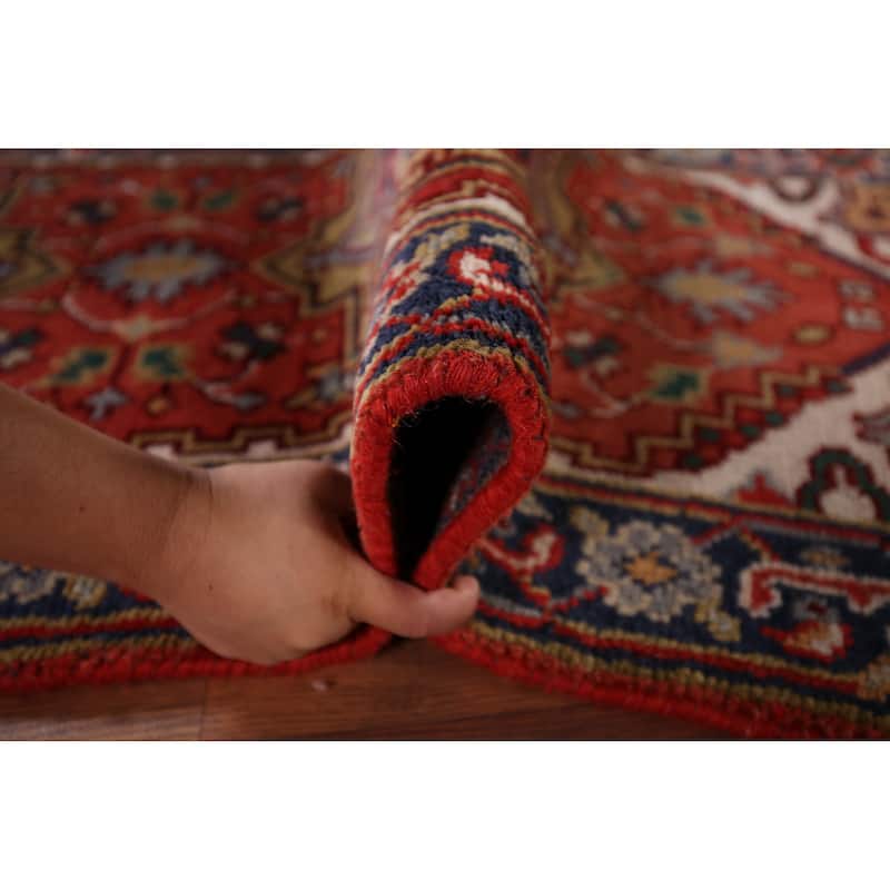 Orange Geometric Heriz Serapi Foyer Rug Hand-Knotted Wool Carpet - 2'6"x 6'1"