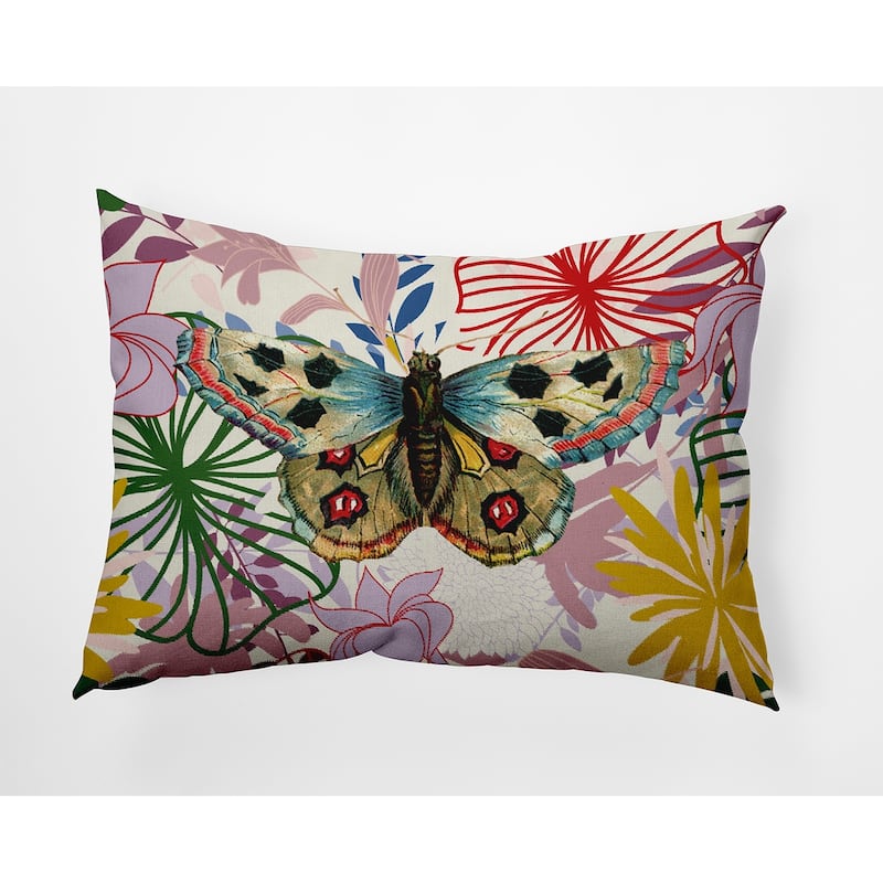 Butterfly In Floral Jumble Decorative Throw Pillow - Leaf - 14" x 20"