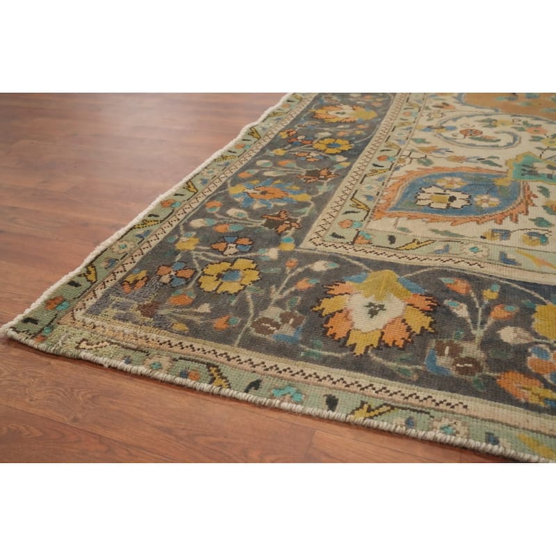 Hand Knotted Oriental 100% Wool Carpet Traditional Floral Oranges & Rust Tabriz Area Rug - 13' 0'' X 9' 9''