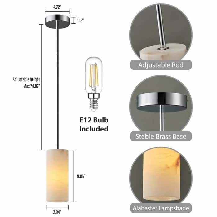 Dimmable LED Solid Brass Pendant Light with Spanish Alabaster Shade