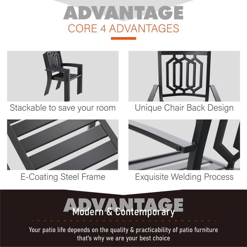 MAISON ARTS 7 Pieces Patio Dining Set with 2 Swivel Garden Chairs with Cushion, 4 Steel Chairs, 1 Rectangle Table