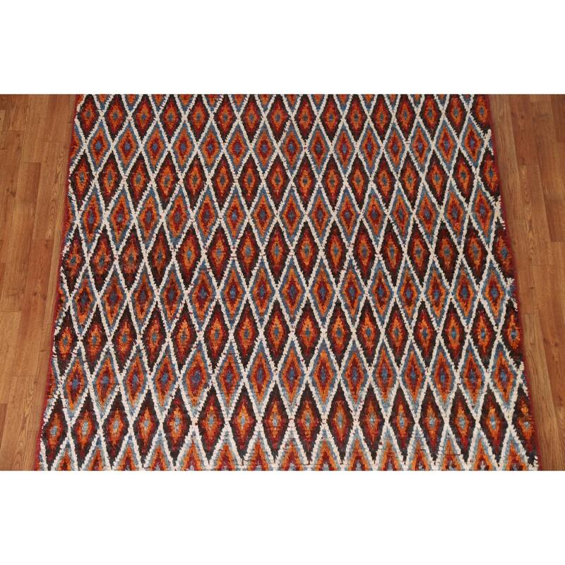 Hand Knotted Oriental 100% Wool Carpet Modern All-Over Oranges & Rust Moroccan Area Rug - 7' 11'' X 5' 8''