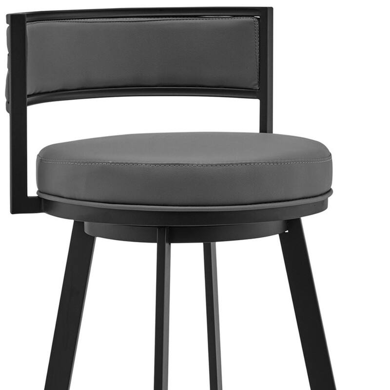 Modern Grey Faux Leather Seat Swivel Counter Height Bar Stool with Arms Low Back and Footrest - 34" H x 20" W x 20" D