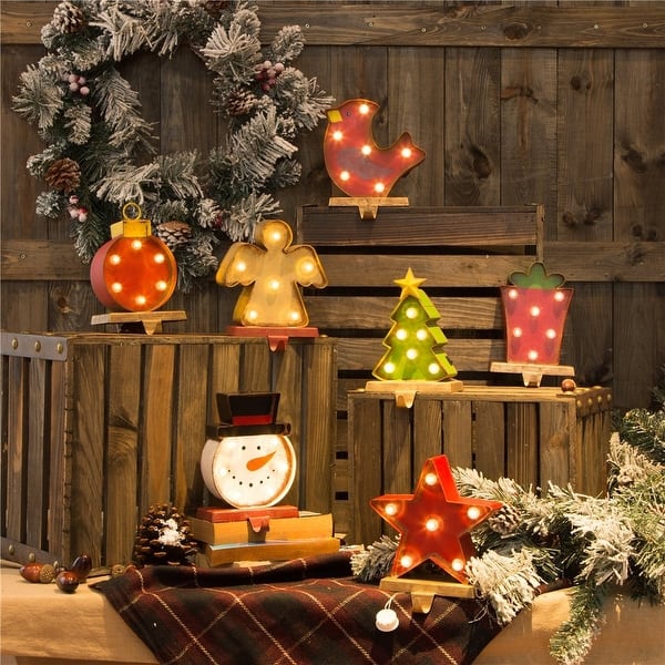 slide 1 of 18, Glitzhome Christmas Marquee LED Stocking Holder
