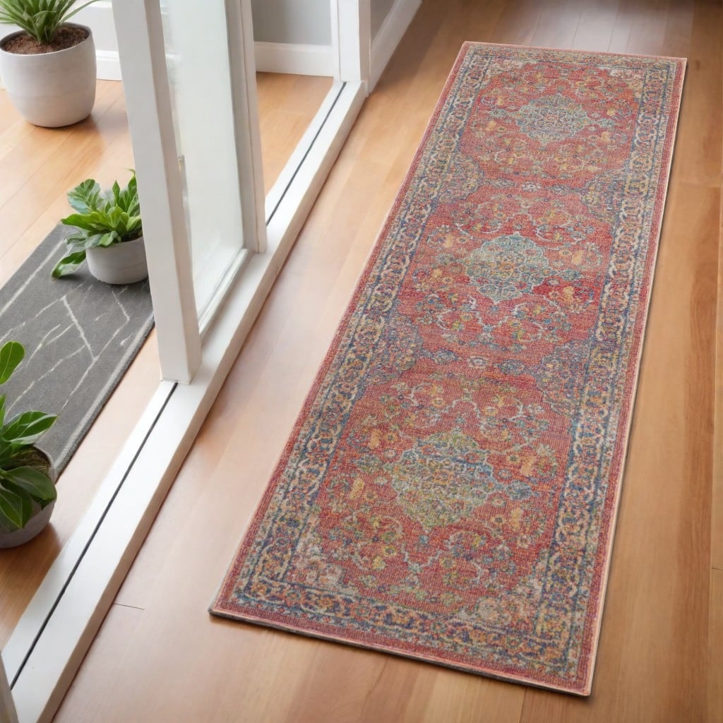 Feme Power Loomed Distressed Abstract Floral Traditional Non Skid Area Rug By HomeRoots - 72' X '24' X '0.5