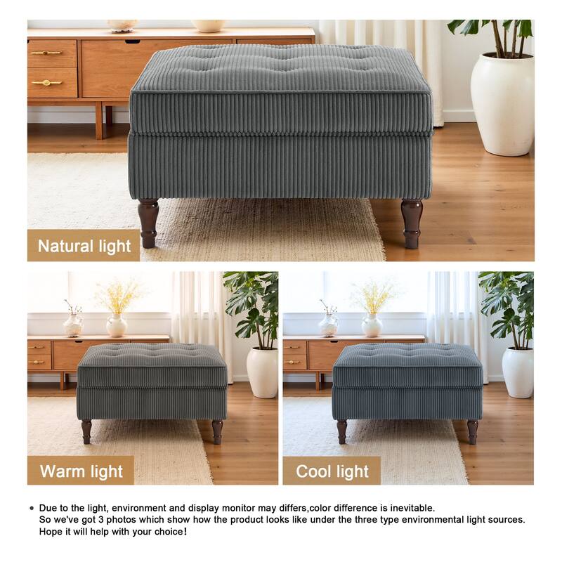 31.78" W Oversized Square Upholstered Storage Ottoman with Wooden Tray