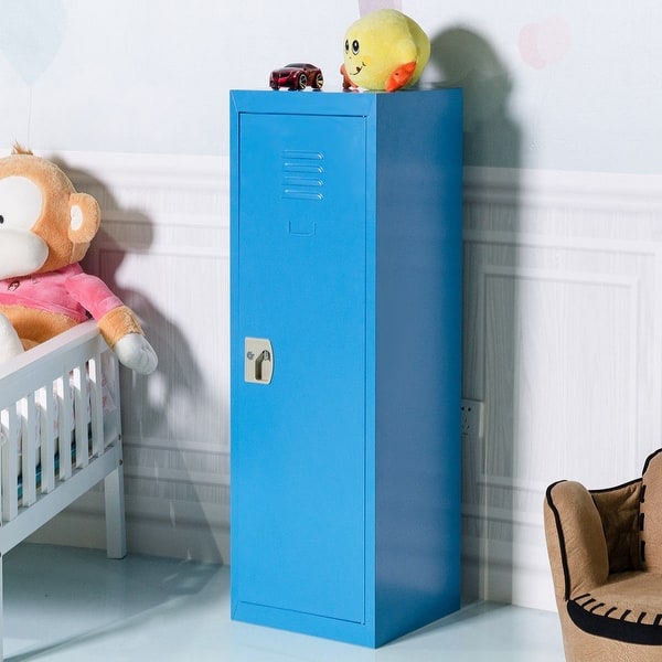 slide 2 of 7, Costway 48'' Kid Locker Safe Storage Children Single Tier Metal Blue