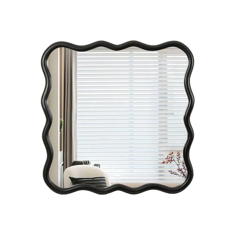 36" Modern Solid Wood Wavy Wall Decor Square Mirror