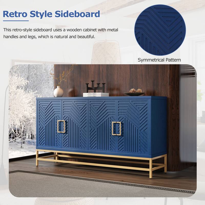 Homy Casa Modern Navy Sideboard Buffet Cabinet with Adjustable Shelves
