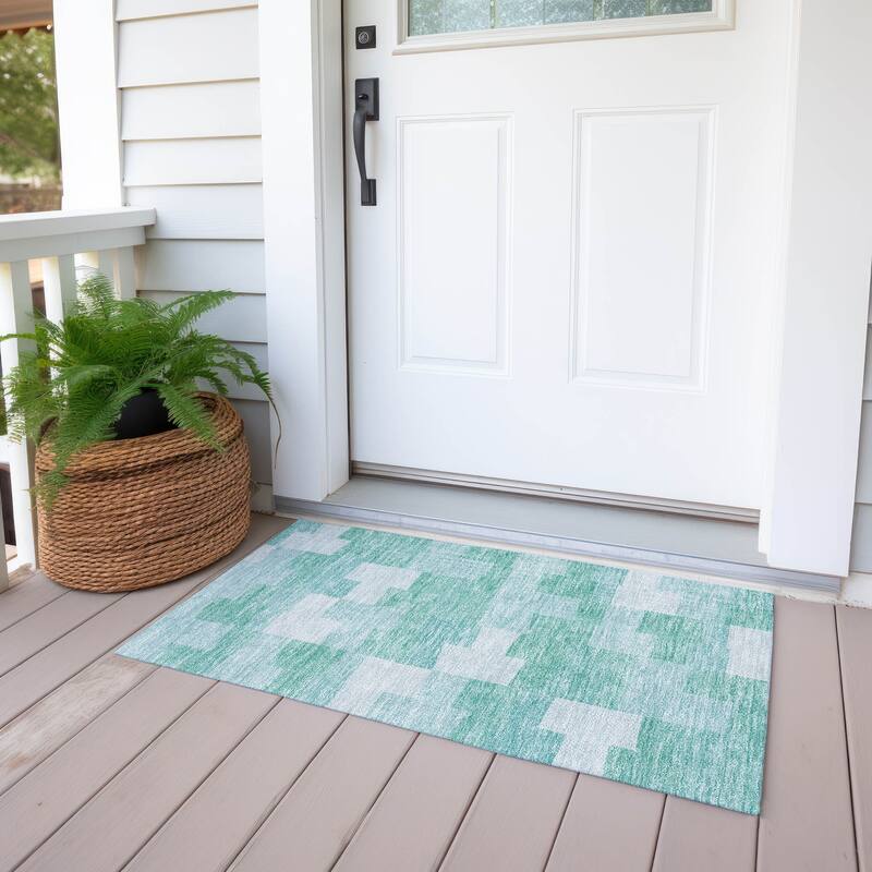 Machine Washable Indoor/ Outdoor Chantille Contemporary Blocks Rug