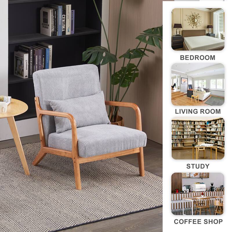 Mid-Century Modern Accent Chair, Arm Chair Living Room Chairs with Pillow Upholstered Reading Chair with Solid Wood Frame