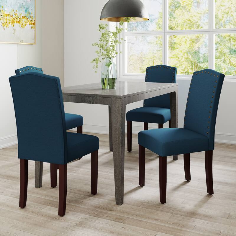 Fabric Upholstered Nailhead Trim Parson Dining Chairs Set of 2