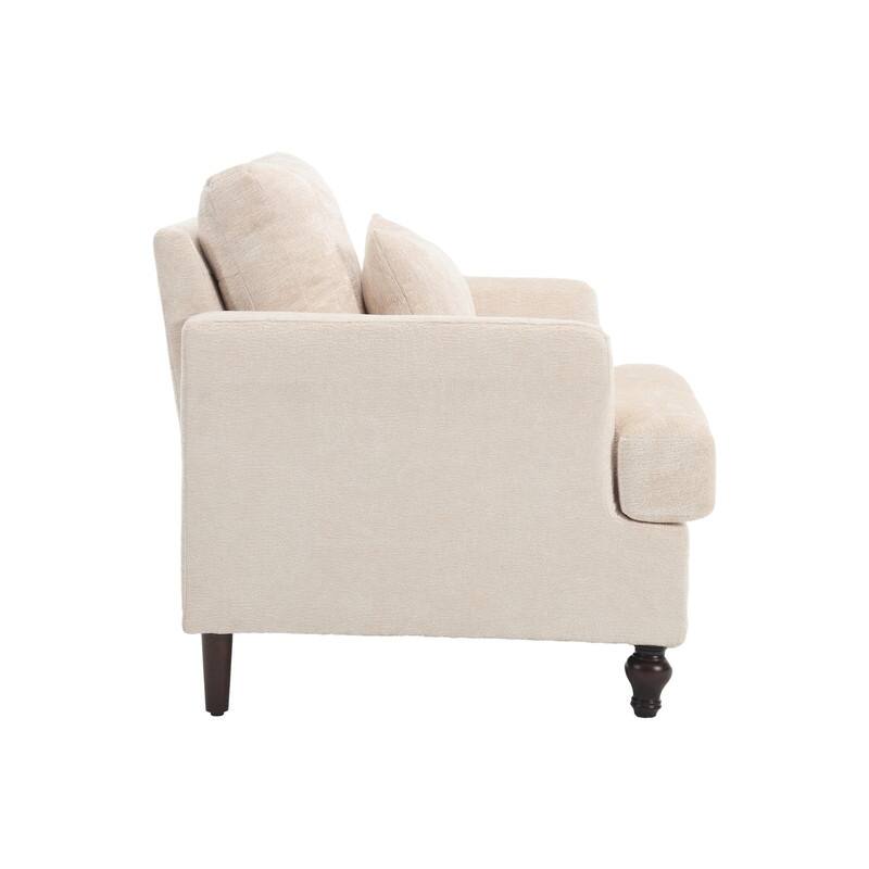 Mid Century Modern Chenille Fabric Armchair with Solid Wood Frame