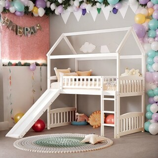 Twin Loft House Bed with Slide, Ladder and Safety Guaranteed, White