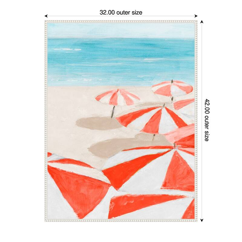 Umbrellas To The Sea No. 2 by Lorenzo collective Framed Canvas Wall Art Print - 32 x 42 in