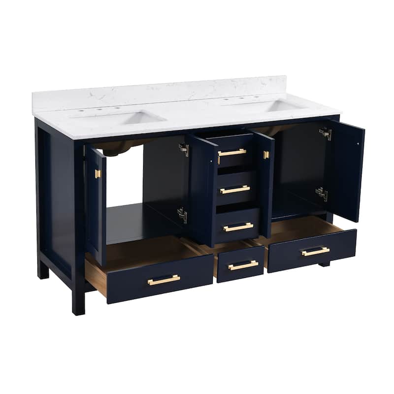 StarrySky 60 inch Undermount Double Sink Bathroom Vanity with Engineered Carrara Marble Top
