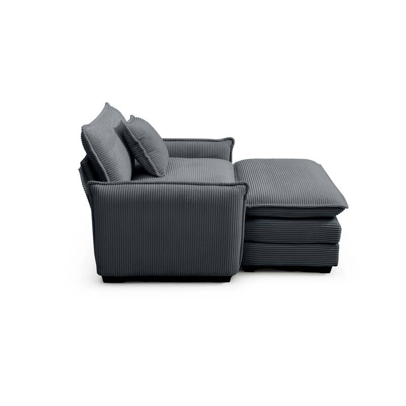 Ergonomic Corduroy Single Sofa Chair with Ottoman and Pillow