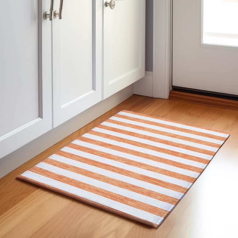 Premium Washable Super Soft Cabana Stripe Mayfield Rug - Salmon - 1' 8" x 2' 6" - Rectangle