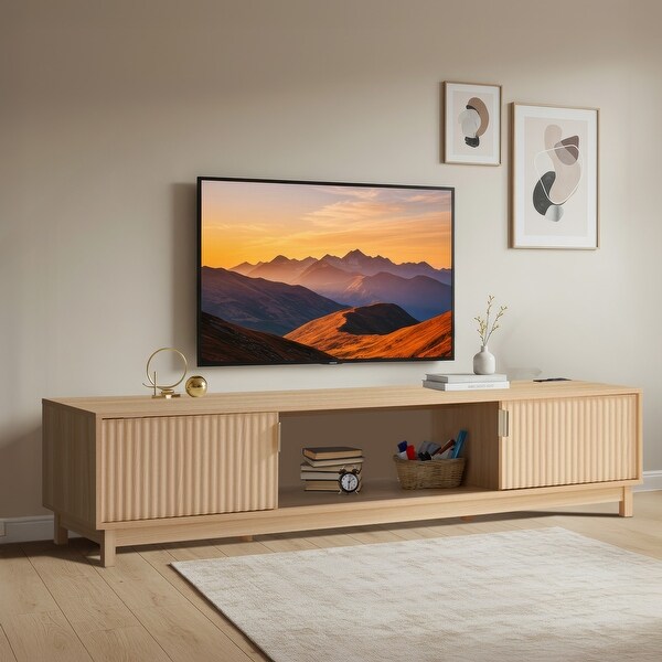 EROMMY 58/70 inch Mid Century Modern TV Stand with Fluted Doors