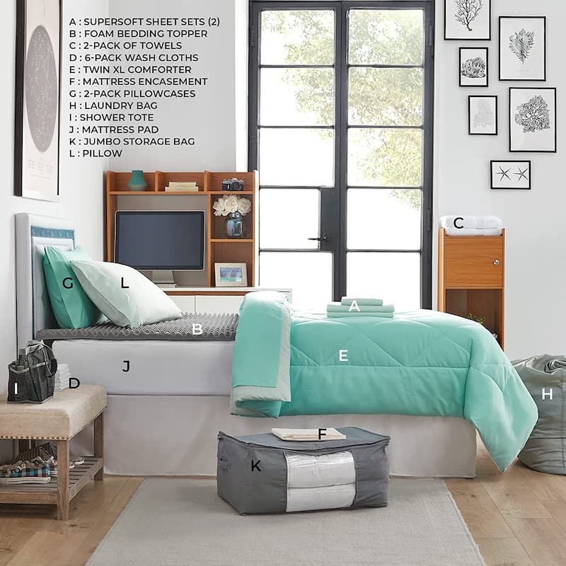 Porch & Den Hargis Yucca/Hint of Mint Color Twin XL College Bedroom Set