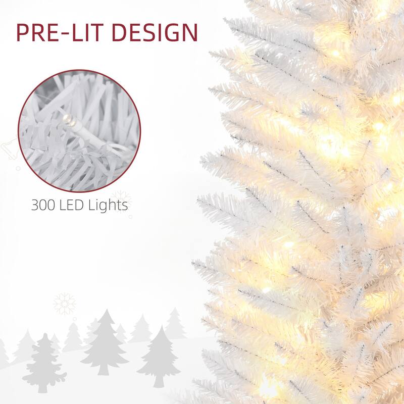8 Feet Pencil Christmas Tree with 300 Warm White LED Lights and 618 Tip Perfect for Holiday Decor - 21.75" Dia. x 94.5"H