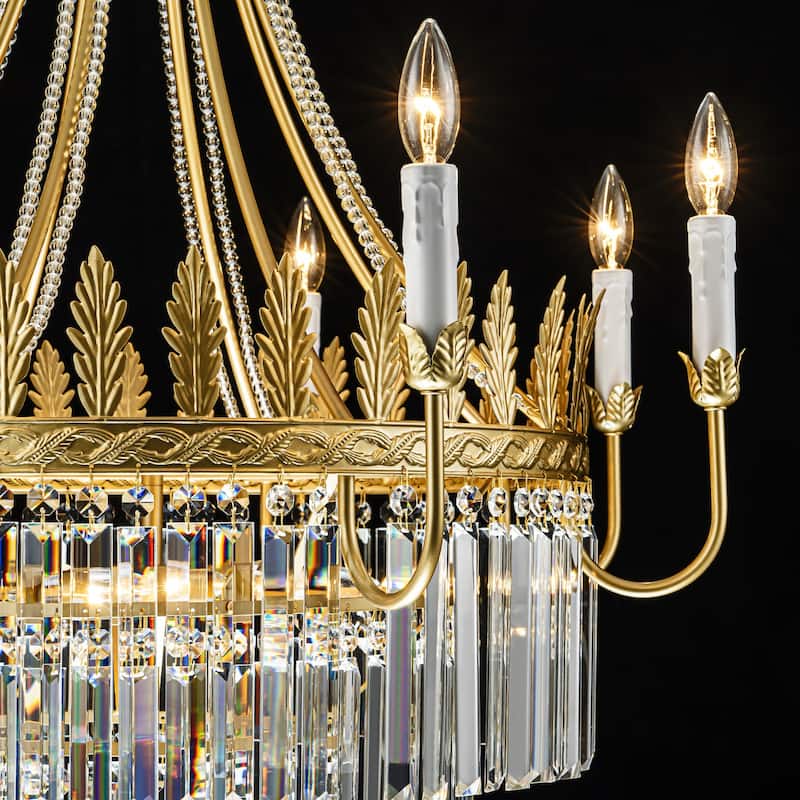 12-Light 3-Tier Mid-Century Modern Glam Gold Retro Large Crystal Chandelier for Living Room - 30.7 in. W x 37.4 in. H