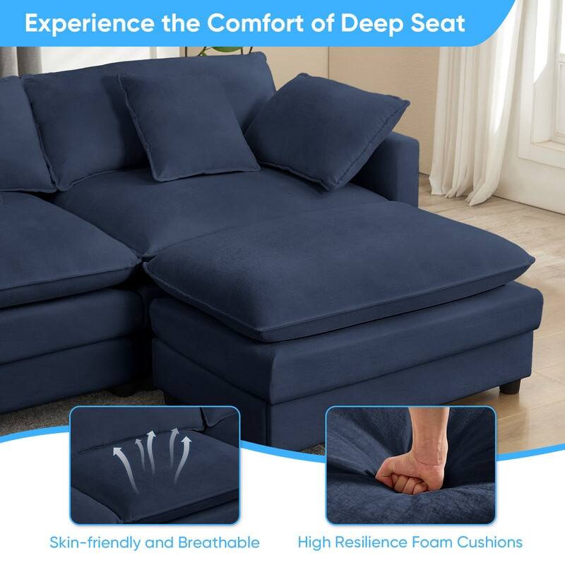 Mixoy 217''U-Shaped Modular Sectional Sofa,8-Seater Cloud Couch with Ottoman and Cushions,Sleeper Deep Seat Couches - 6+2