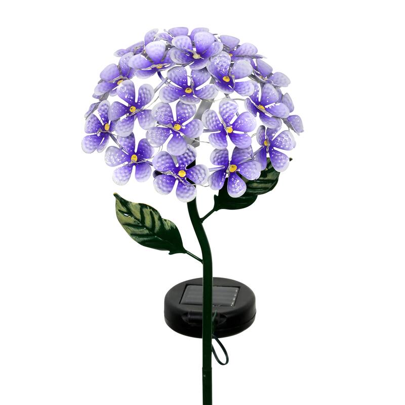 Exhart Solar Metal Hydrangea Garden Stake with Twenty Six LED lights, 7 by 21 Inches