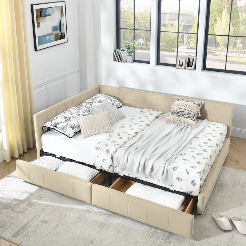 Queen Size Upholstered Tufted Storage Bed Frame - Sofa Style, Comfortable Backrest & Armrests