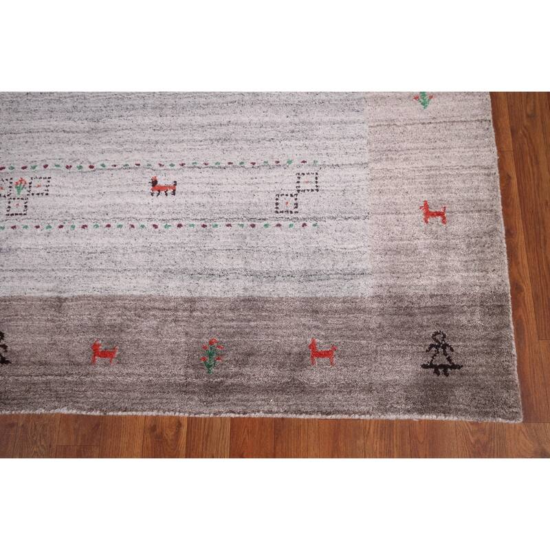 Gabbeh Indian Area Rug Hand-Knotted Tribal Beige Wool Carpet - 6'8"x 8'1"