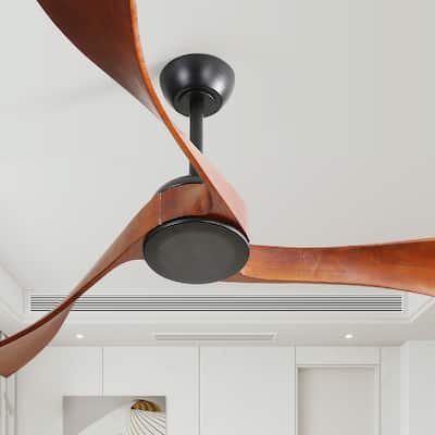52" Wood 3-Blade Ceiling Fan without Light, 6-Speed Reversible DC Motor and Remote