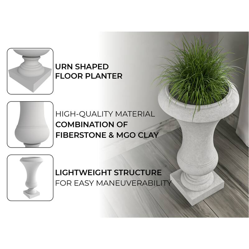 Daisy Modern Urn Fiberstone and MgO Clay Handcrafted Floor Planter with Drainage Holes for Indoor Outdoor Home Yard Patio Decor