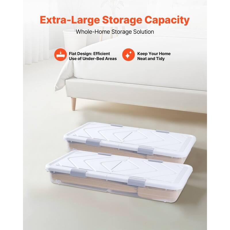 57L Clear Plastic 2 Pack Extra Large Under Bed Storage Organizer with Wheels and Stackable - 39.8 x 20.1 x 5.9 inch