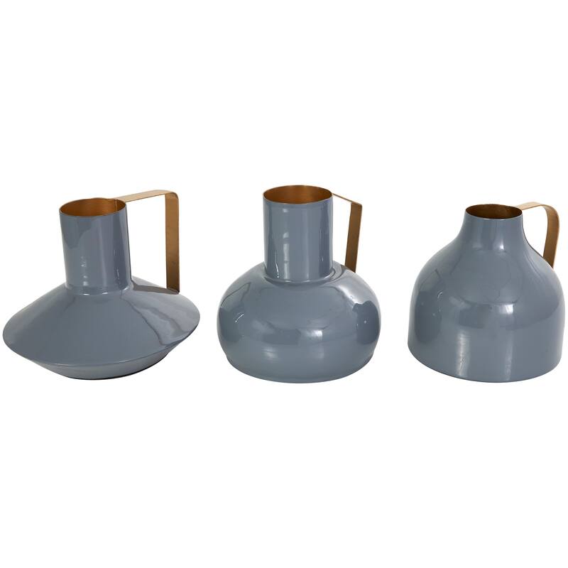 CosmoLiving by Cosmopolitan Metal Enameled Abstract Vase with Varying Shapes and Geometric Gold Handles (Set of 3)
