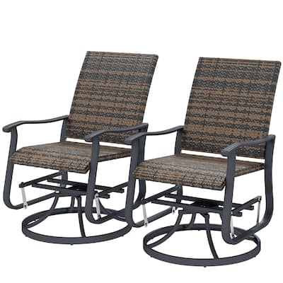 2-Piece Brown Outdoor Rattan Chairs with Swivel Gliding and Curved Arms for Comfortable Seating - 23.6" W x 30.7" D x 37.8" H